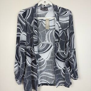 Chicos Cardigan Women Small Open Front Black Front Travelers Collection Abstract